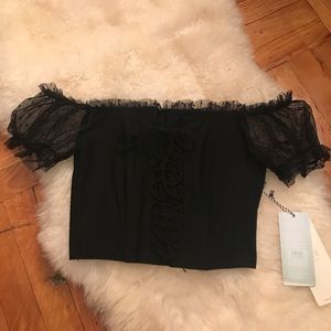 Black crop corset top with mash arms sexy top
